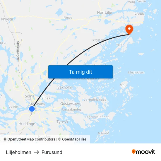 Liljeholmen to Furusund map