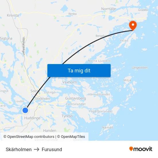 Skärholmen to Furusund map