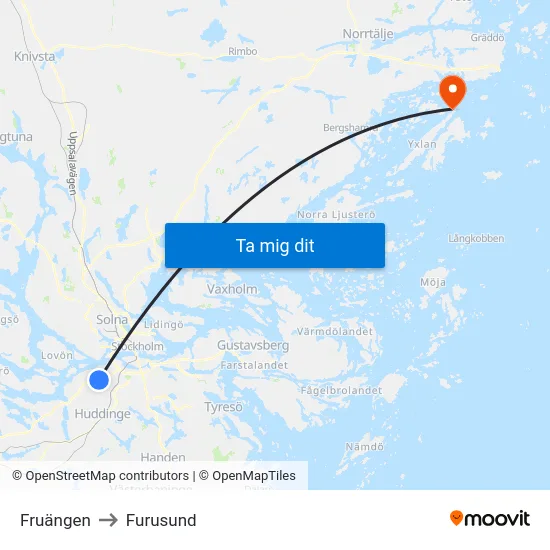 Fruängen to Furusund map