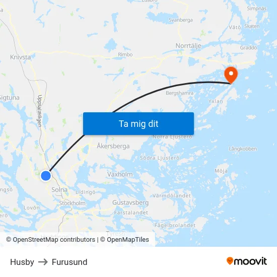 Husby to Furusund map