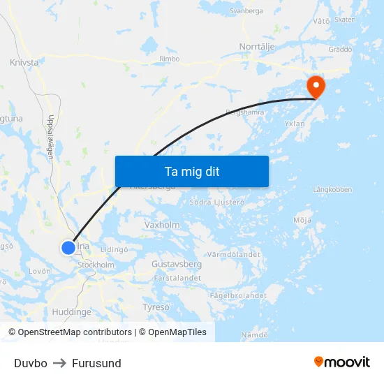 Duvbo to Furusund map