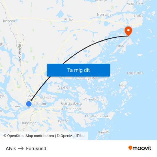Alvik to Furusund map