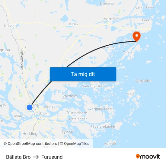 Bällsta Bro to Furusund map