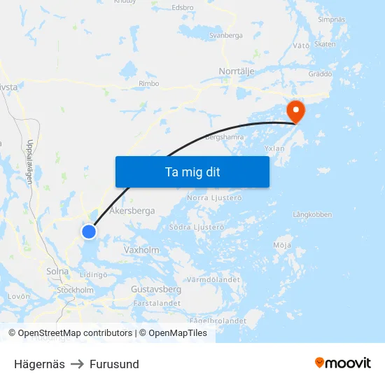 Hägernäs to Furusund map