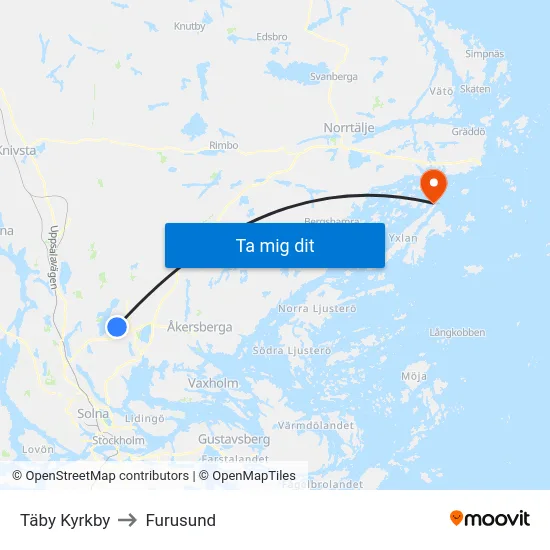 Täby Kyrkby to Furusund map