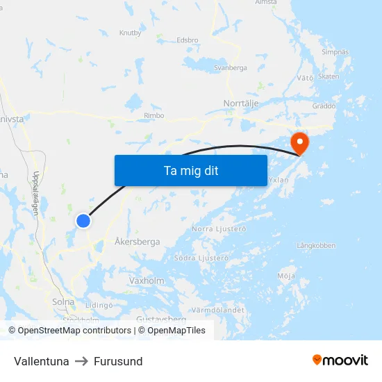 Vallentuna to Furusund map