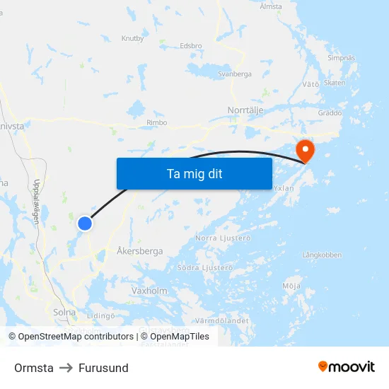 Ormsta to Furusund map