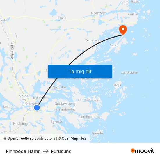 Finnboda Hamn to Furusund map