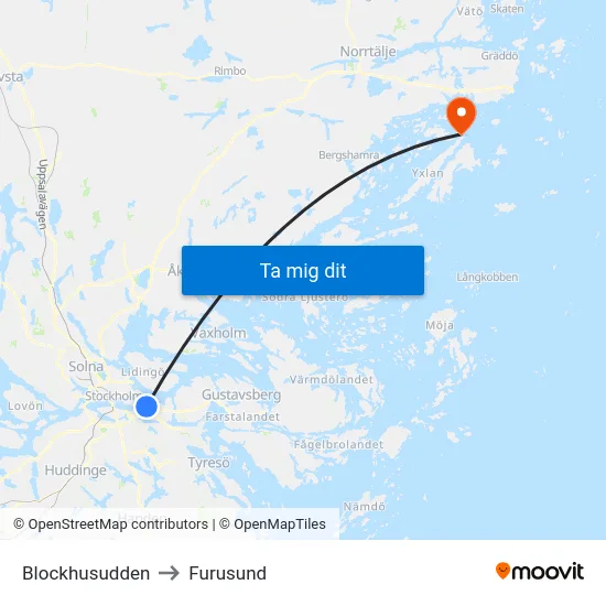 Blockhusudden to Furusund map