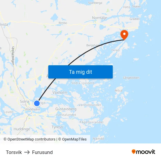 Torsvik to Furusund map