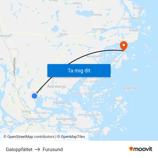 Galoppfältet to Furusund map