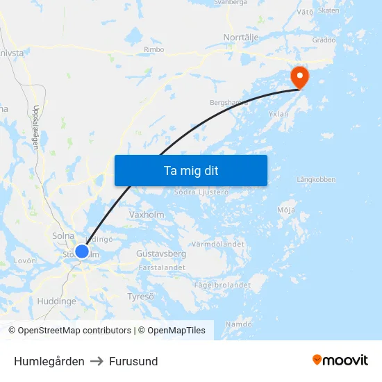 Humlegården to Furusund map