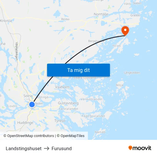 Landstingshuset to Furusund map