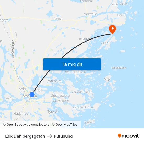 Erik Dahlbergsgatan to Furusund map