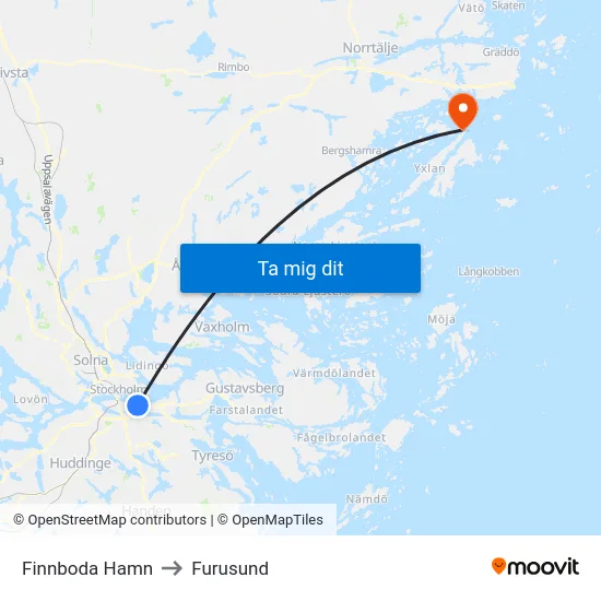 Finnboda Hamn to Furusund map