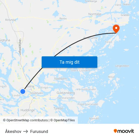 Åkeshov to Furusund map