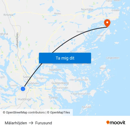 Mälarhöjden to Furusund map