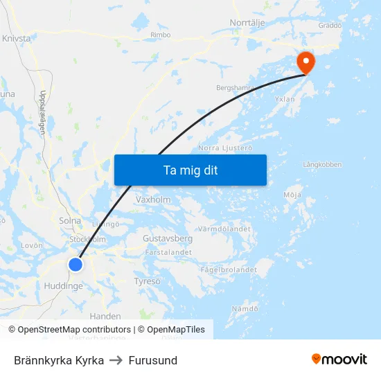 Brännkyrka Kyrka to Furusund map