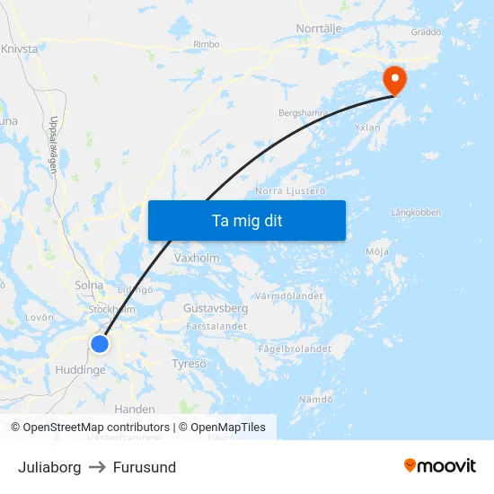 Juliaborg to Furusund map