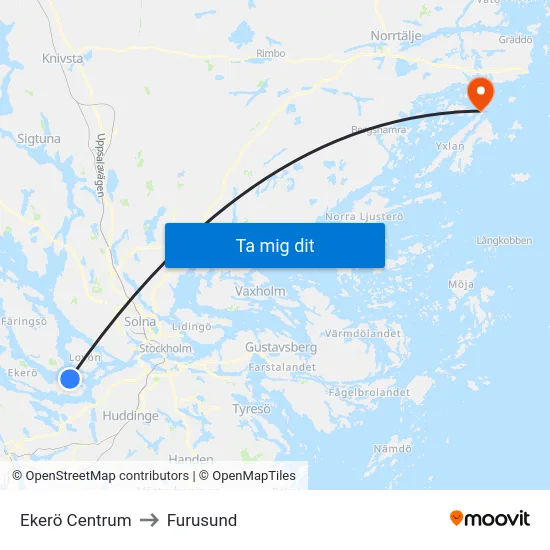 Ekerö Centrum to Furusund map