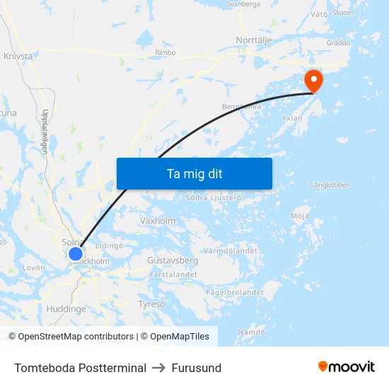 Tomteboda Postterminal to Furusund map