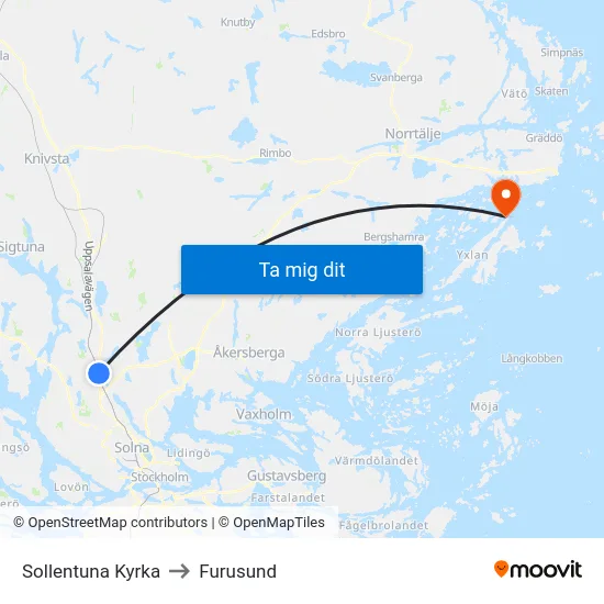 Sollentuna Kyrka to Furusund map