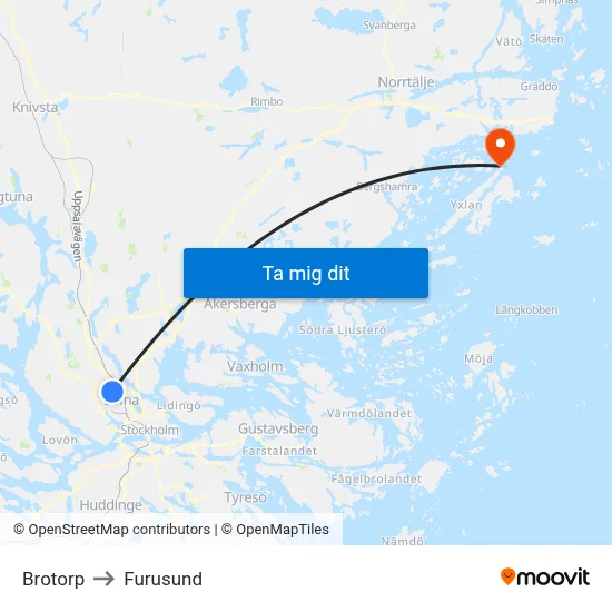 Brotorp to Furusund map