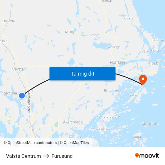 Valsta Centrum to Furusund map