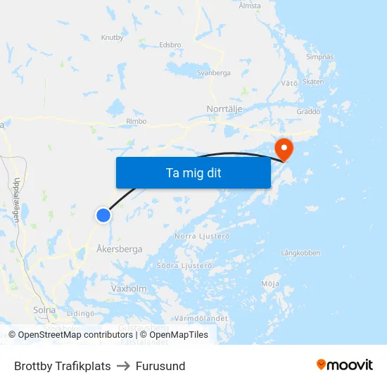 Brottby Trafikplats to Furusund map