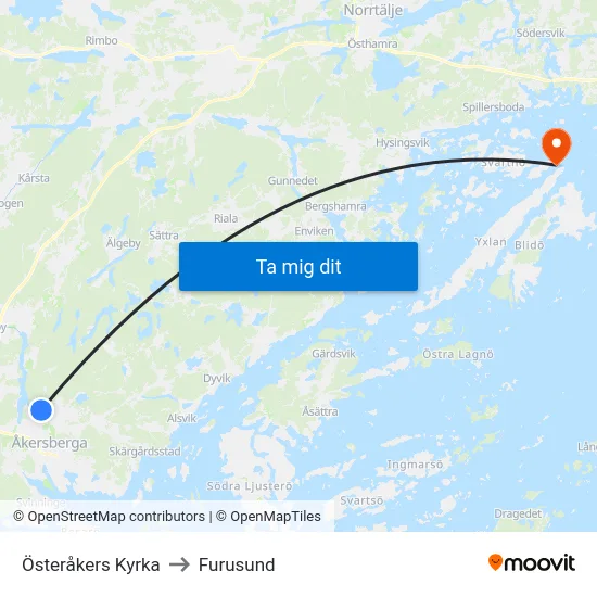 Österåkers Kyrka to Furusund map