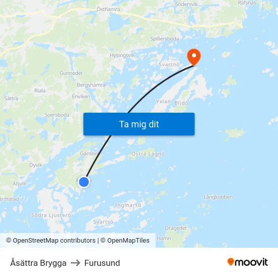 Åsättra Brygga to Furusund map