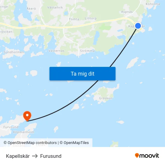 Kapellskär to Furusund map
