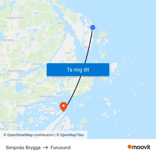 Simpnäs Brygga to Furusund map