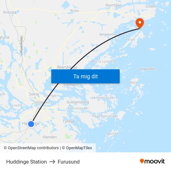 Huddinge Station to Furusund map
