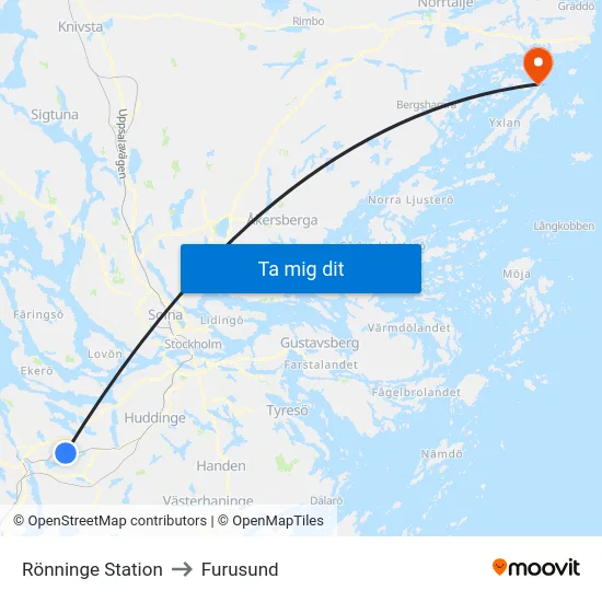 Rönninge Station to Furusund map