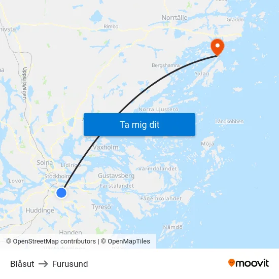 Blåsut to Furusund map