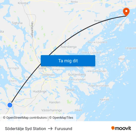 Södertälje Syd Station to Furusund map