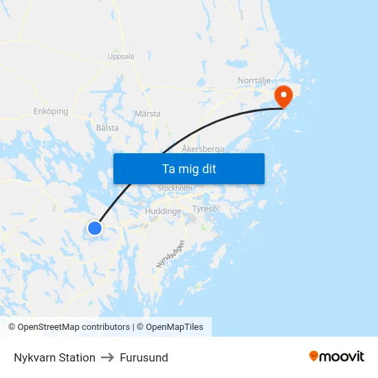 Nykvarn Station to Furusund map