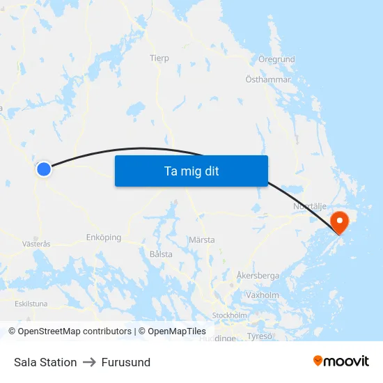 Sala Station to Furusund map