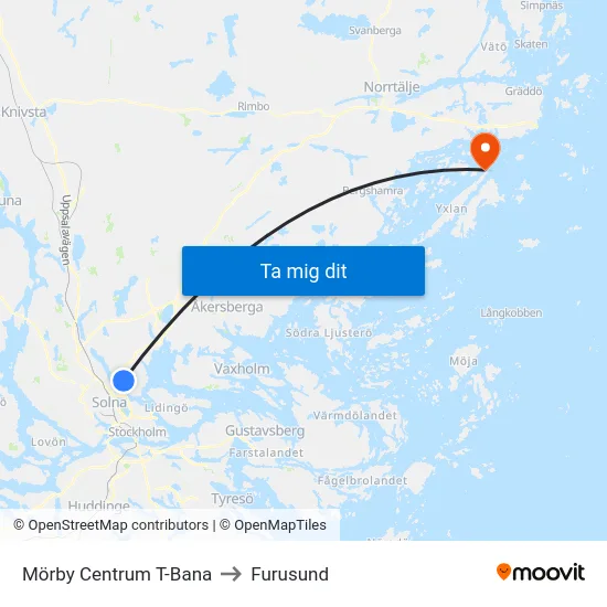 Mörby Centrum T-Bana to Furusund map