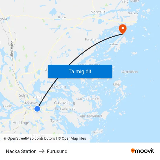 Nacka Station to Furusund map