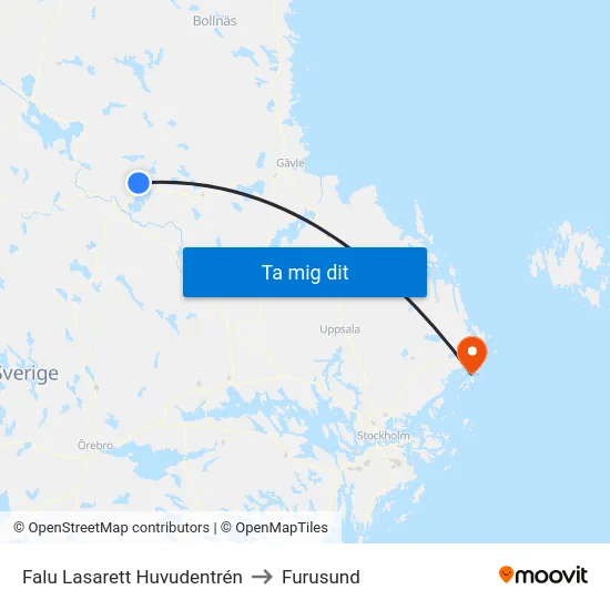 Falu Lasarett Huvudentrén to Furusund map