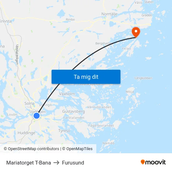 Mariatorget T-Bana to Furusund map