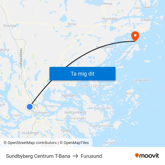 Sundbyberg Centrum T-Bana to Furusund map