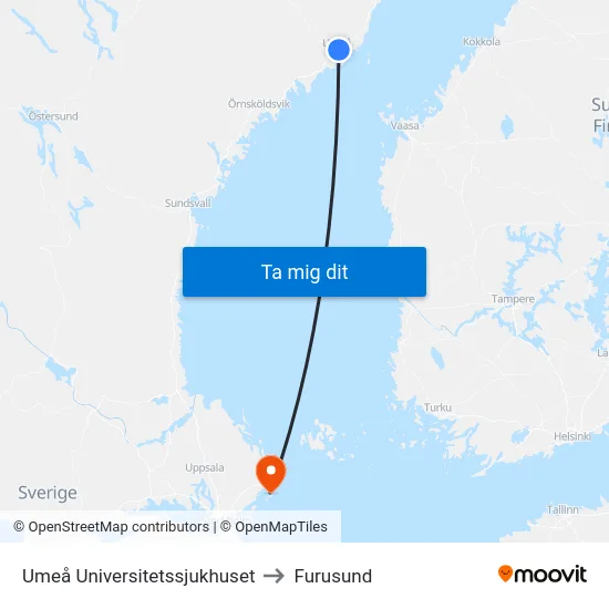 Umeå Universitetssjukhuset to Furusund map