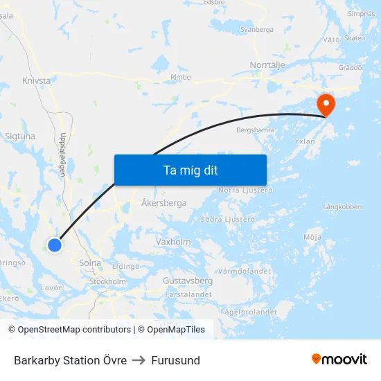Barkarby Station Övre to Furusund map