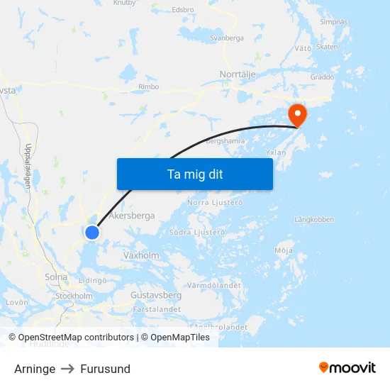 Arninge to Furusund map