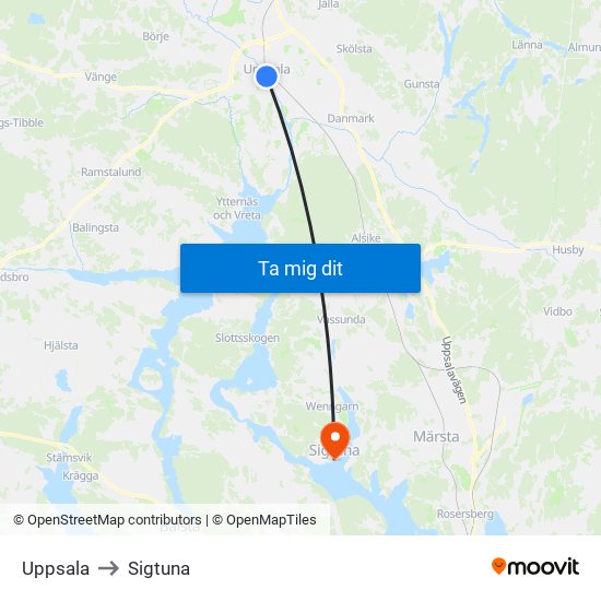 Uppsala to Sigtuna map