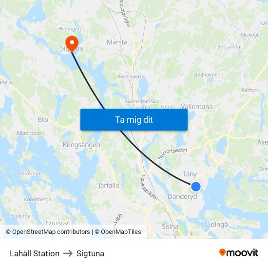 Lahäll Station to Sigtuna map