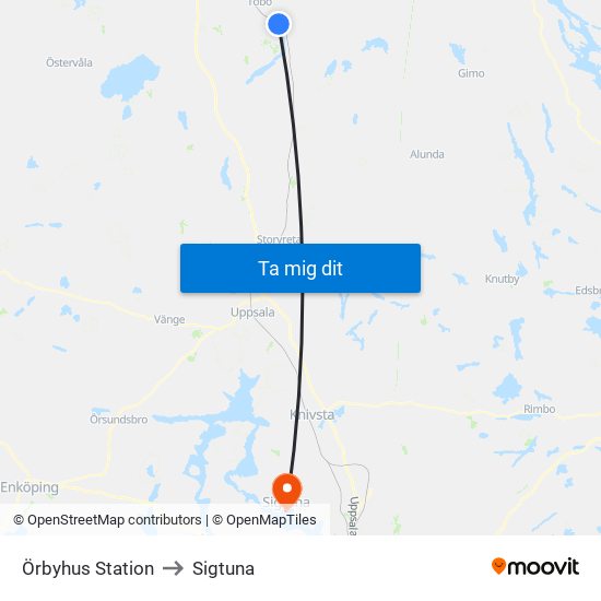 Örbyhus Station to Sigtuna map